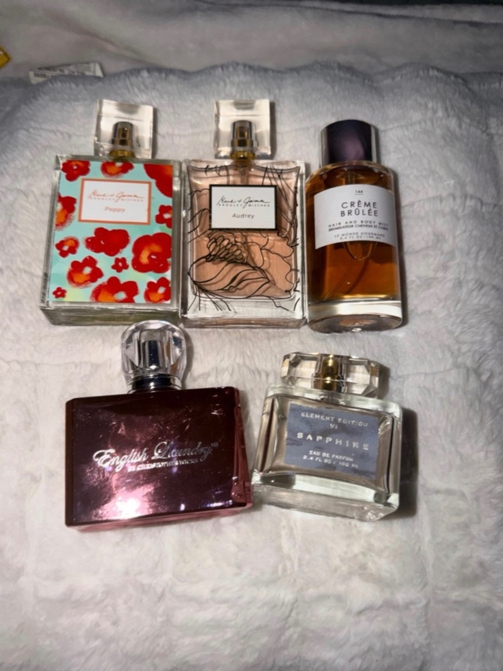 Perfume Collection: Poppy, Audrey, Creme Brulee, Sapphire, English Laundry